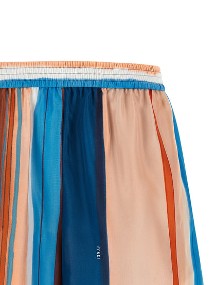 Bermuda Shorts by Fendi for women in silk blue, brown, multicolor, pink, white, patterned & striped presents a sleek silhouette, featuring a sleek with a refined short and a sophisticated .