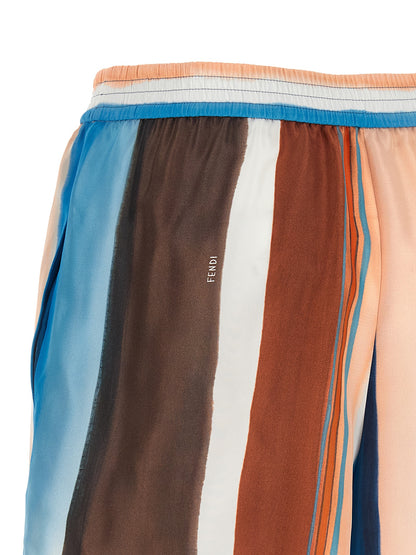 Bermuda Shorts by Fendi for women in silk blue, brown, multicolor, pink, white, patterned & striped features an tailored silhouette, showcasing a tailored with a short and for a sophisticated look.