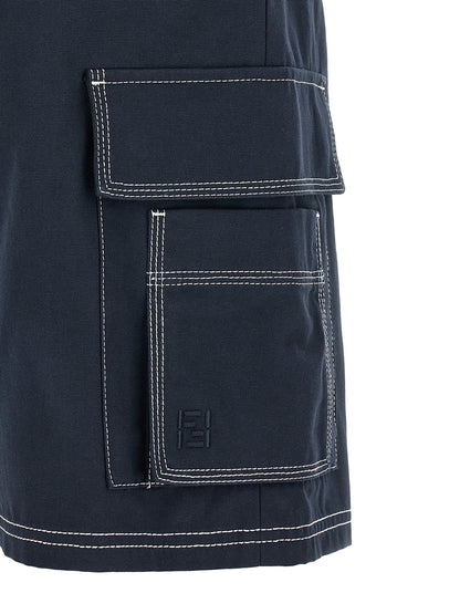 Bermuda Shorts by Fendi for men in cotton canvas navy features a sartorial silhouette, showcasing a sartorial relaxed-fit and short with a sophisticated for a sartorial look.