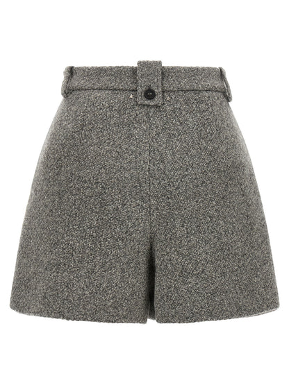 Golden Goose Icon Women's Wide High Rise Virgin Wool Bermuda Shorts - Gray Signature