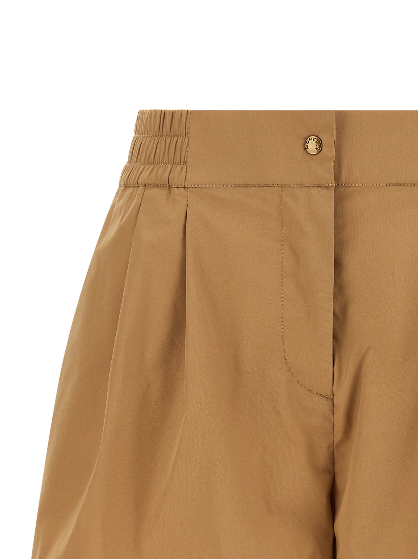 Bermuda Shorts by Moncler for women in cotton & nylon beige showcases a on trend silhouette, featuring a tailored flared with a classic short and sophisticated high rise for a on trend finish.