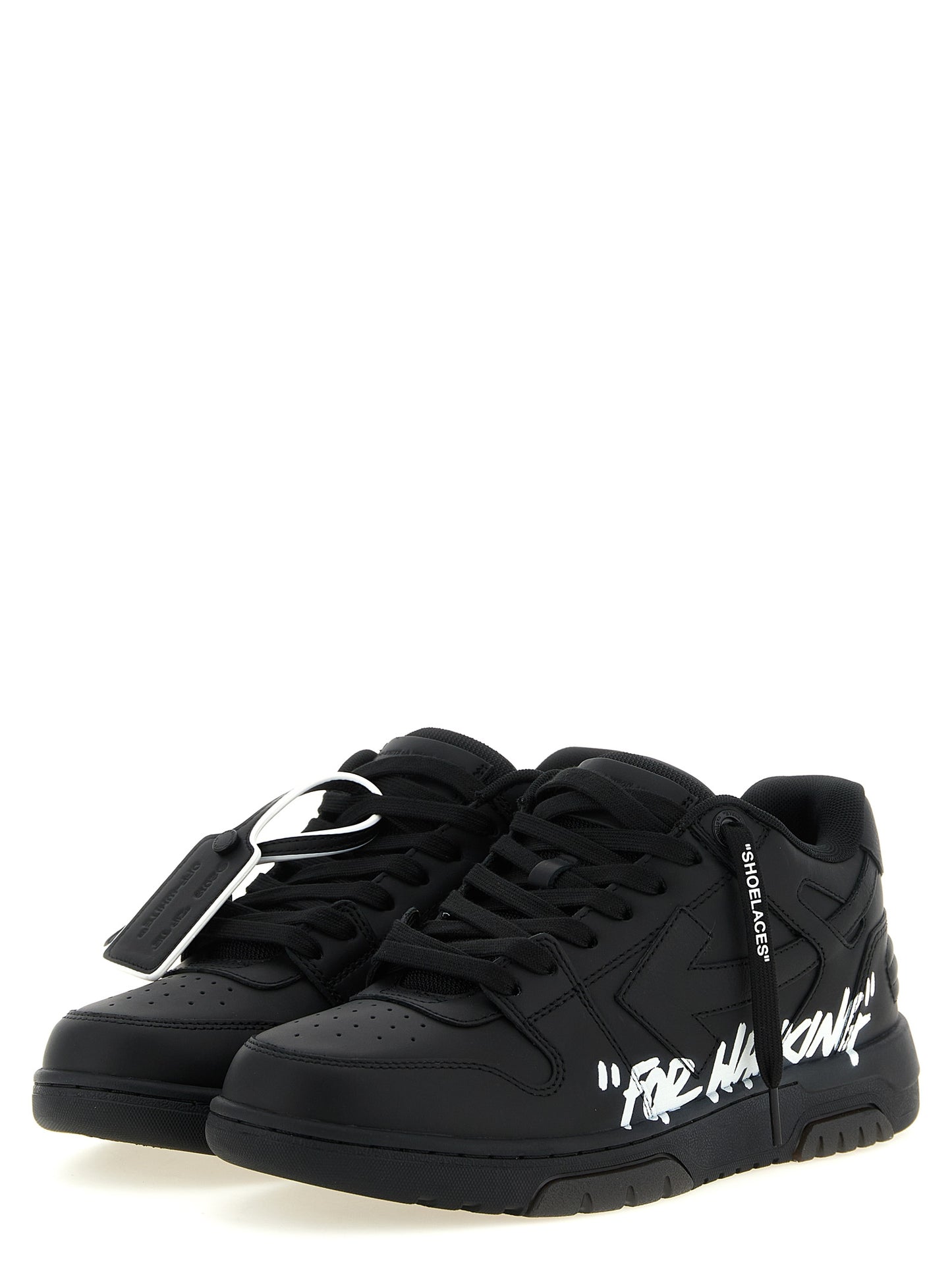 Sneakers by Off-White for men in polyester & calfskin leather bicolour, black, white, signature & print features an timeless silhouette from the Men's Low Top Tennis Polyester & Calfskin Leather Sneakers collection, showcasing a signature low-top tennis style with an timeless finish.