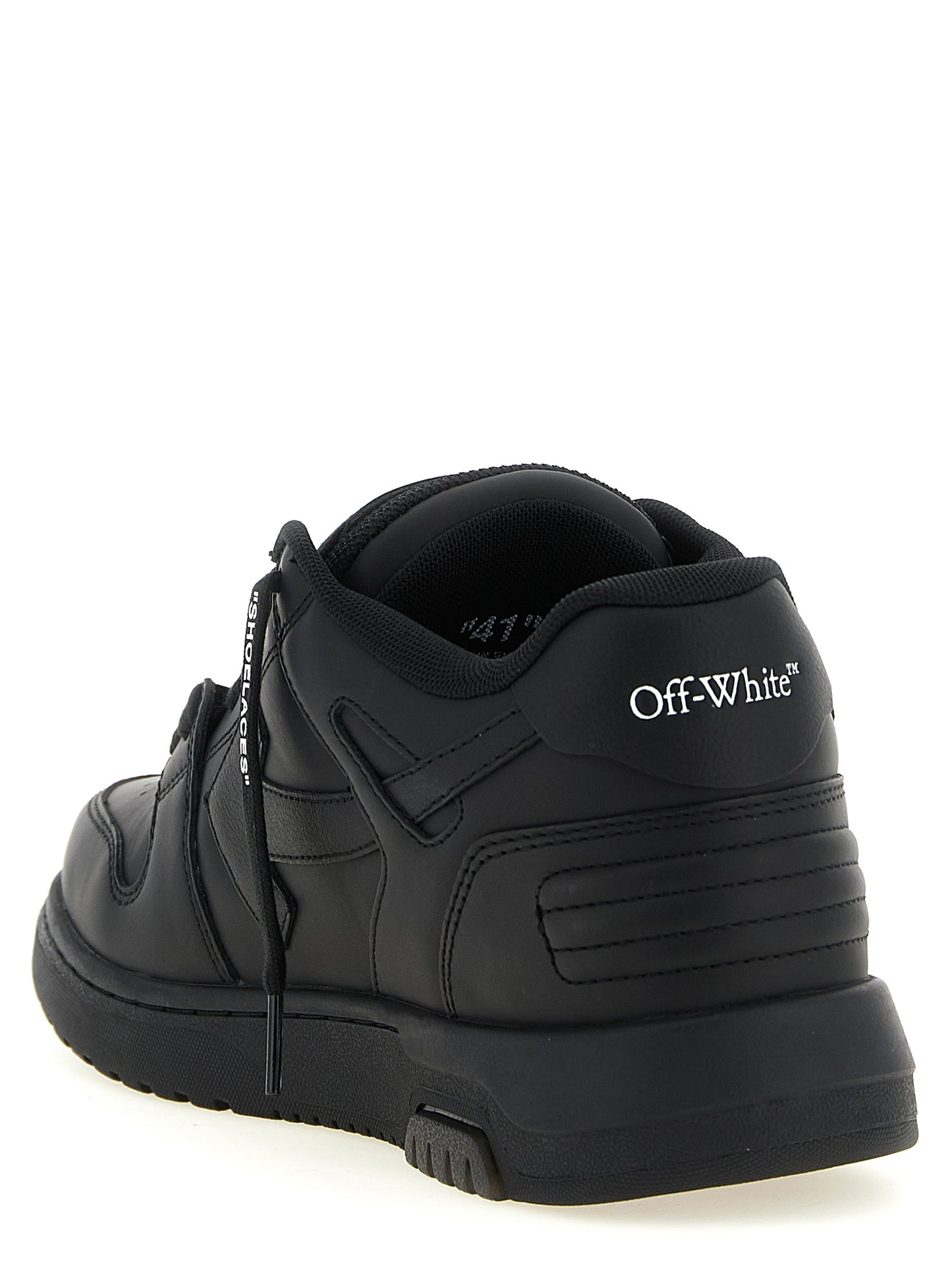 Sneakers by Off-White for men in polyester & calfskin leather bicolour, black, white, signature & print presents a on trend silhouette from the Men's Low Top Tennis Polyester & Calfskin Leather Sneakers collection, showcasing a on trend low-top tennis style for an elevated aesthetic.