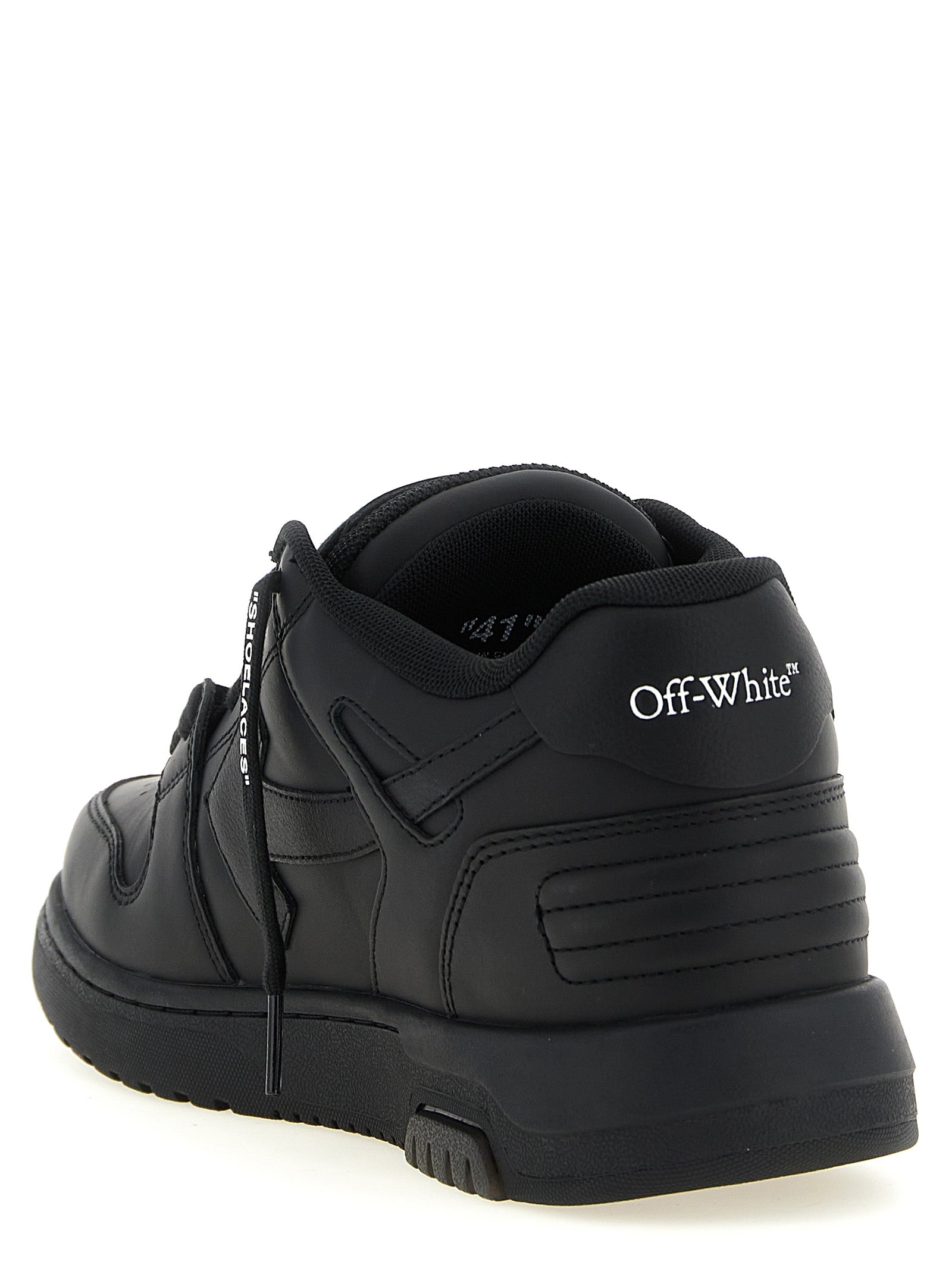 Sneakers by Off-White for men in polyester & calfskin leather bicolour, black, white, signature & print presents a on trend silhouette from the Men's Low Top Tennis Polyester & Calfskin Leather Sneakers collection, showcasing a on trend low-top tennis style for an elevated aesthetic.