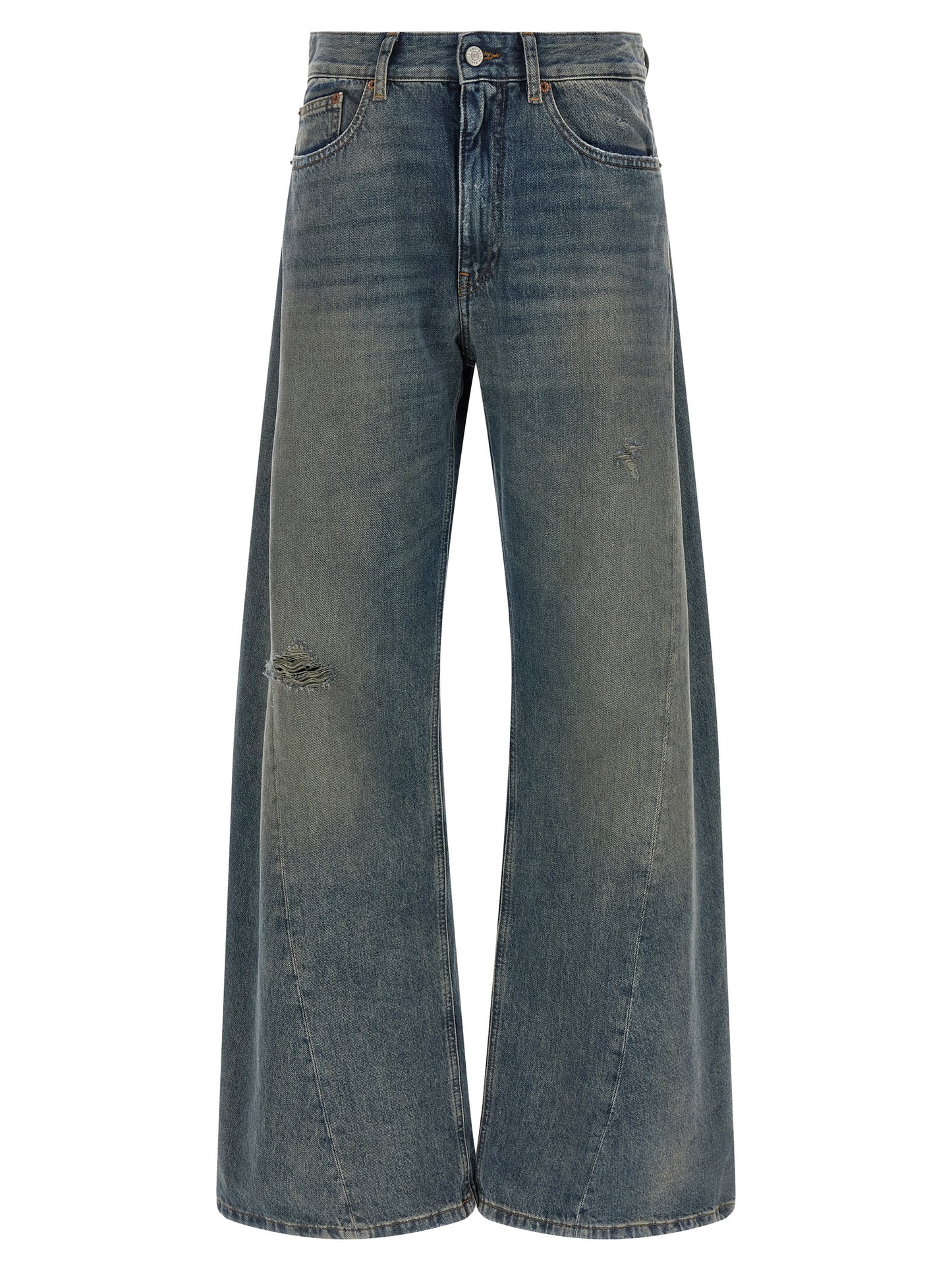Jeans by MM6 Maison Margiela for women in cotton denim blue, white & signature features a refined silhouette with a refined wide, defined by a high rise and a refined long for a refined finish.