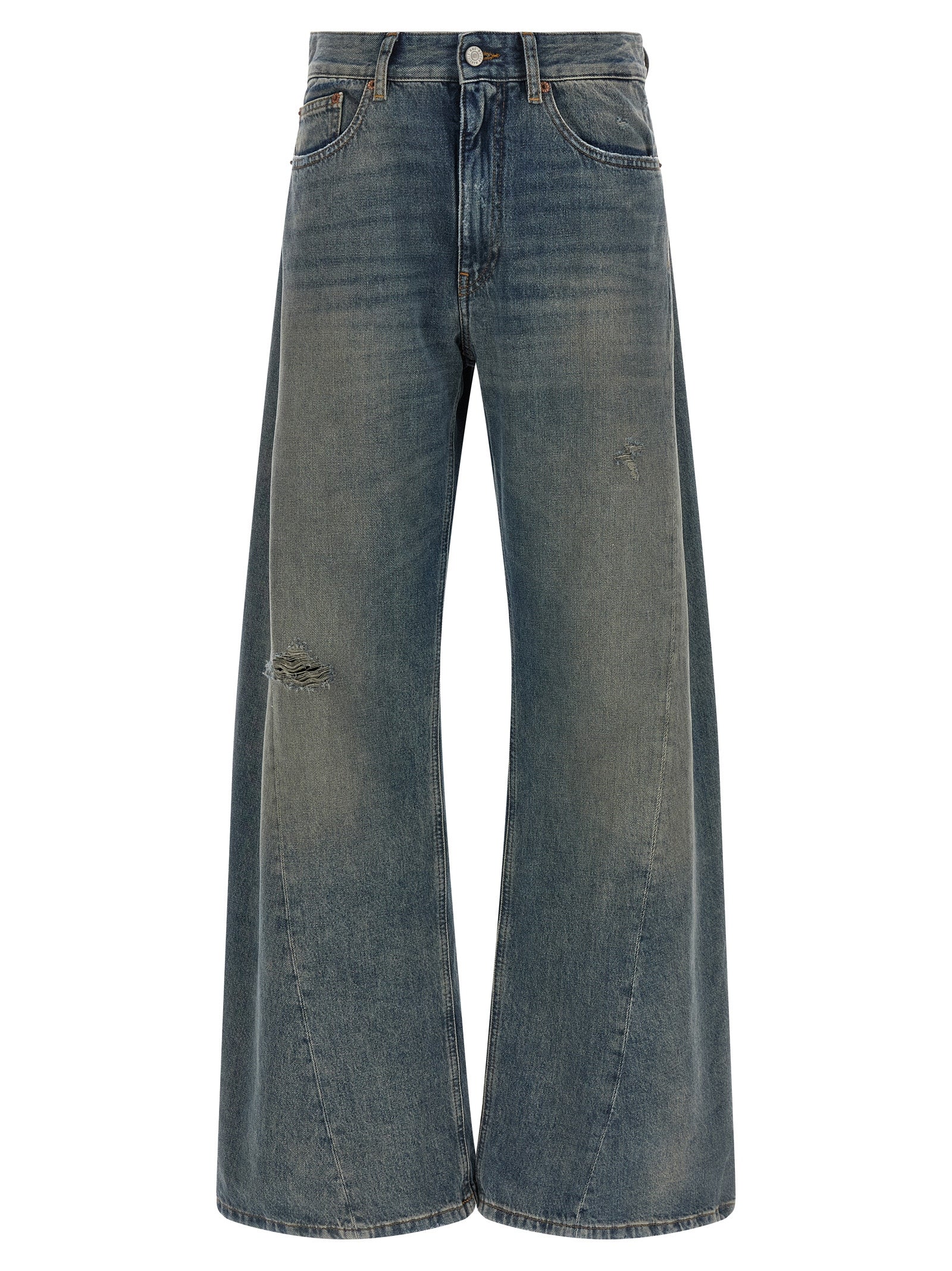 Jeans by MM6 Maison Margiela for women in cotton denim blue, white & signature features a refined silhouette with a refined wide, defined by a high rise and a refined long for a refined finish.