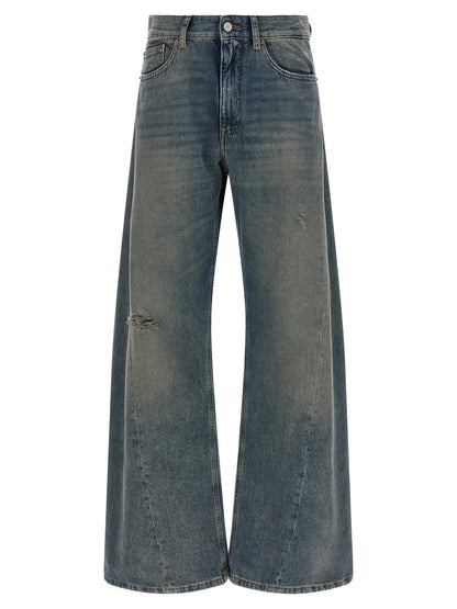 Jeans by MM6 Maison Margiela for women in cotton denim blue, white & signature features a refined silhouette with a refined wide, defined by a high rise and a refined long for a refined finish.