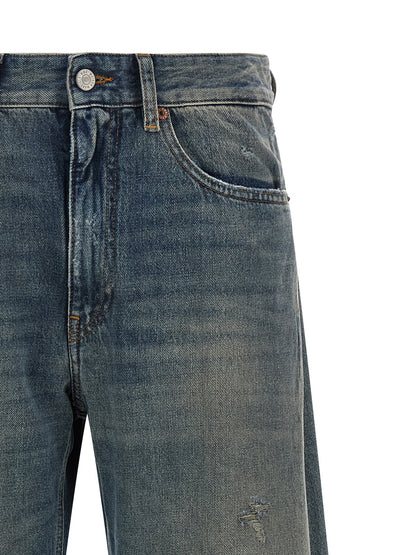 Jeans by MM6 Maison Margiela for women in cotton denim blue, white & signature features a polished silhouette with a polished wide, reaching a polished long and finished with a polished high rise.