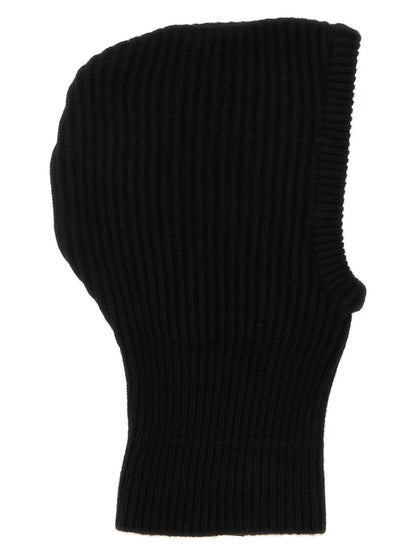 Balaclava by MM6 Maison Margiela for women in polyamide wool black & signature features a sleek design from the Polyamide Wool Balaclava collection, creating a sophisticated and elegant cold-weather look.