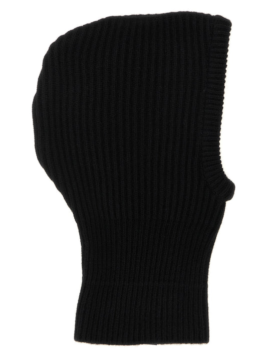 Balaclava by MM6 Maison Margiela for women in polyamide wool black & signature features a sleek design from the Polyamide Wool Balaclava collection, creating a sophisticated and elegant cold-weather look.