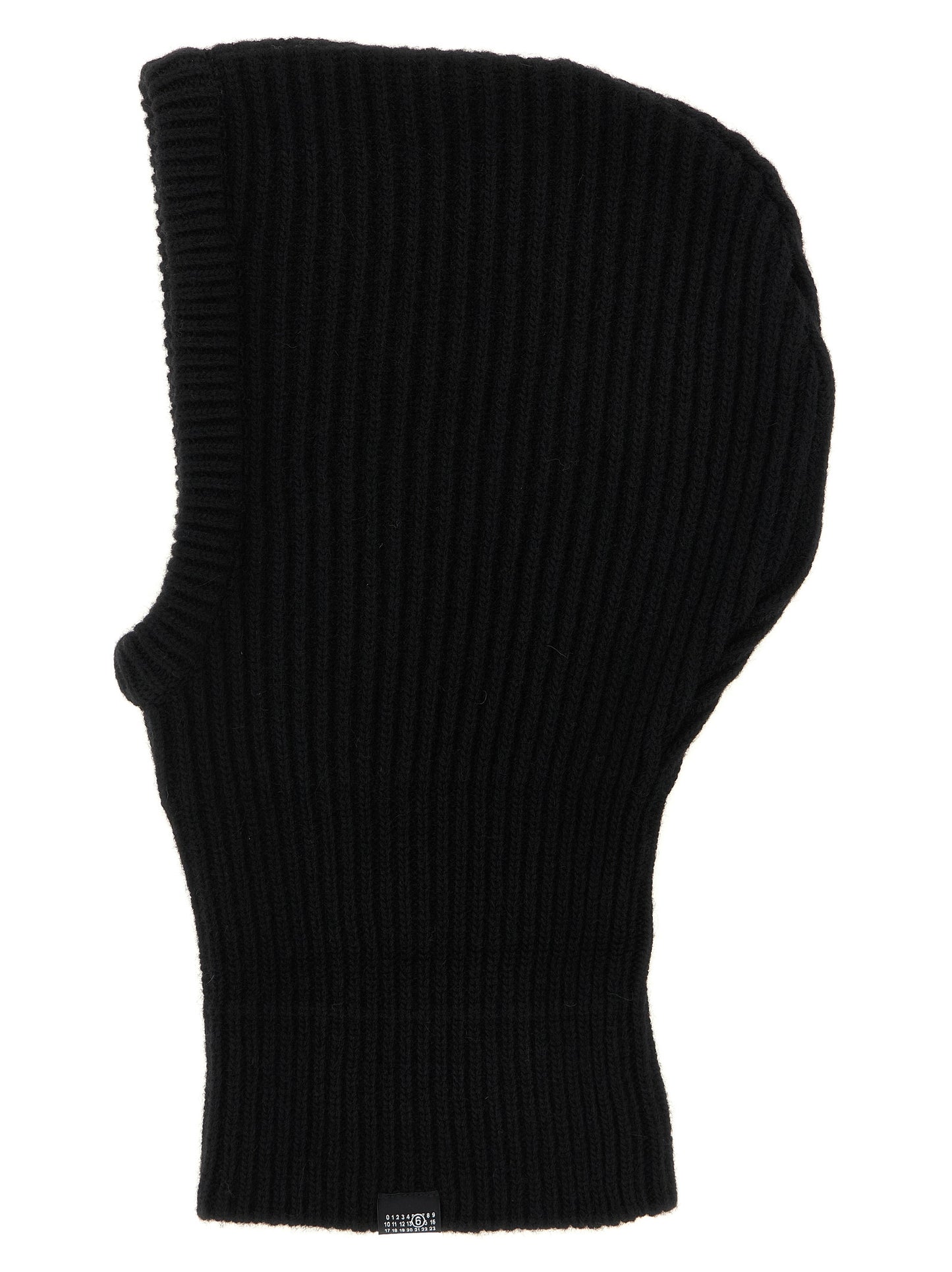 Balaclava by MM6 Maison Margiela for women in polyamide wool black & signature showcases a refined silhouette, artfully capturing the essence of the refined Polyamide Wool Balaclava design for a sophisticated look.