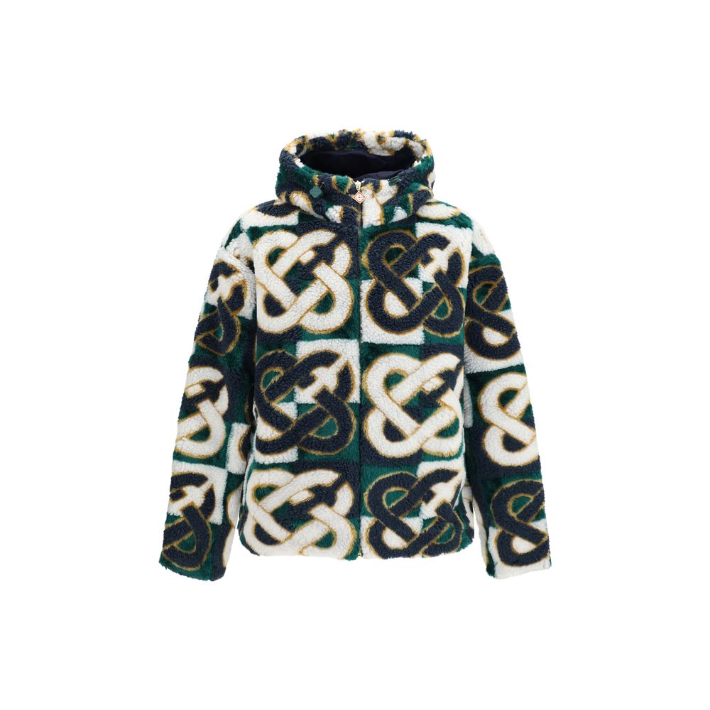 Hooded Windbreaker Jacket by Casablanca for men in mohair polyester acrylic merino wool gold, multicolor, monogram & print features an perennial silhouette with a refined hooded neckline and perennial hooded & windproof for a sophisticated weather-resistant look.