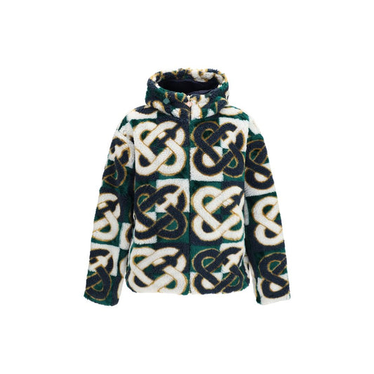 Hooded Windbreaker Jacket by Casablanca for men in mohair polyester acrylic merino wool gold, multicolor, monogram & print features an perennial silhouette with a refined hooded neckline and perennial hooded & windproof for a sophisticated weather-resistant look.