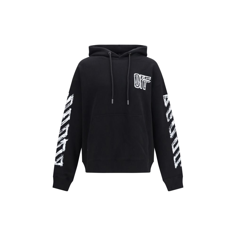 Sweatshirt Hoodie by Off-White for men in cotton black, white & print features an dramatic silhouette, showcasing a sophisticated hooded neckline and dramatic long-sleeve for a refined, modern aesthetic.