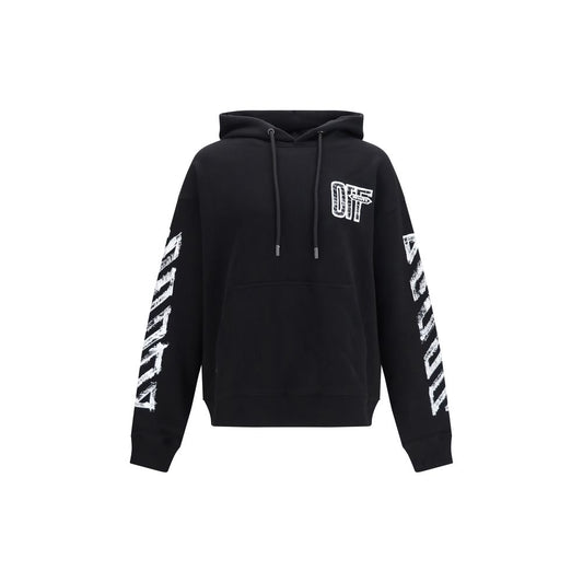 Sweatshirt Hoodie by Off-White for men in cotton black, white & print features an dramatic silhouette, showcasing a sophisticated hooded neckline and dramatic long-sleeve for a refined, modern aesthetic.