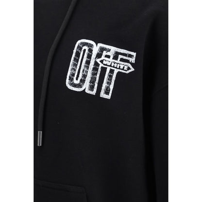 Sweatshirt Hoodie by Off-White for men in cotton black, white & print features a slouchy chic silhouette, detailed with a slouchy chic and a signature hooded neckline for an elevated aesthetic.