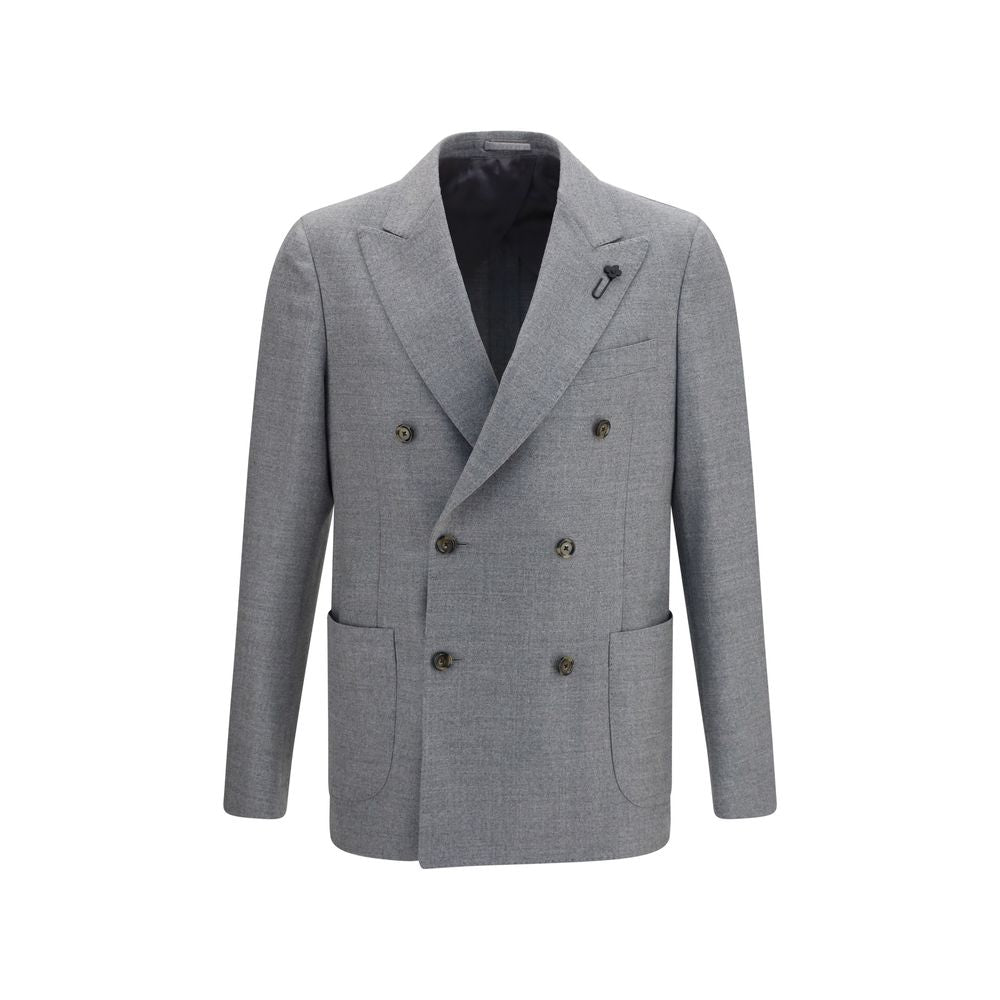 Overcoat by Lardini for men in merino wool gray features an satoral silhouette, showcasing a sophisticated and satoral pockets for a premium, timeless look.