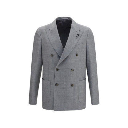 Overcoat by Lardini for men in merino wool gray features an satoral silhouette, showcasing a sophisticated and satoral pockets for a premium, timeless look.