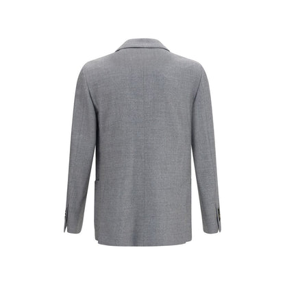 Overcoat by Lardini for men in merino wool gray features an satoral silhouette, showcasing a sophisticated and satoral pockets for a premium, timeless look.