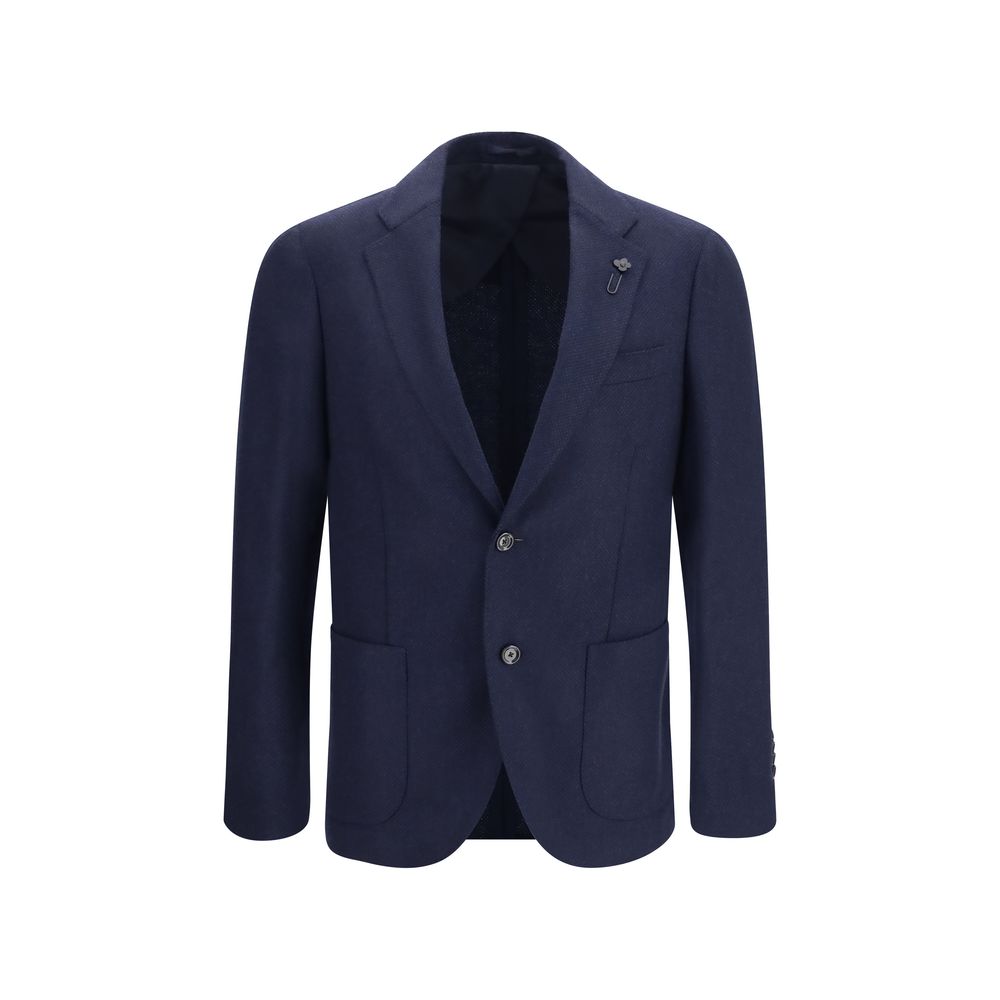 Jacket by Lardini for men in cashmere merino wool & capra leather blue showcases a contemporary silhouette, detailed with a contemporary and premium pockets for a sophisticated finish.