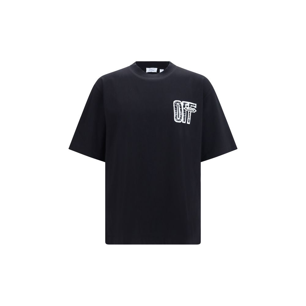 Activewear T-Shirt by Off-White for men in cotton black, white & print presents a kinetic silhouette, showcasing the kinetic short-sleeve and crew neckline alongside functional for a premium, athletic look.