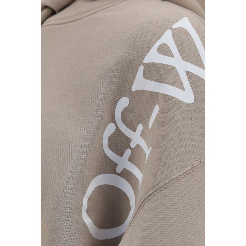 Sweatshirt Hoodie by Off-White for men in cotton beige, white, signature & print features a slouchy chic silhouette, detailed with a slouchy chic and a signature hooded neckline for an elevated aesthetic.