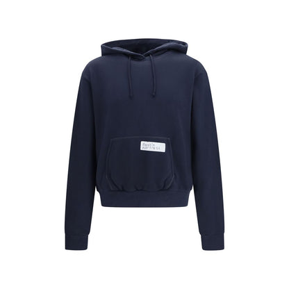 Sweatshirt Hoodie by Maison Margiela for men in cotton blue & signature features an dramatic silhouette, showcasing a sophisticated hooded neckline and dramatic long-sleeve for a refined, modern aesthetic.