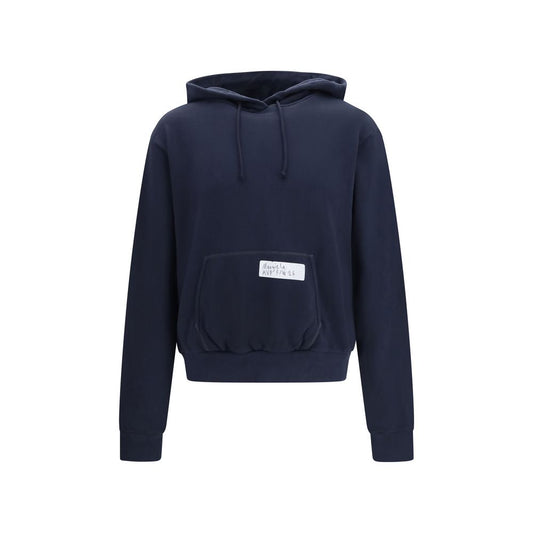 Sweatshirt Hoodie by Maison Margiela for men in cotton blue & signature features an dramatic silhouette, showcasing a sophisticated hooded neckline and dramatic long-sleeve for a refined, modern aesthetic.