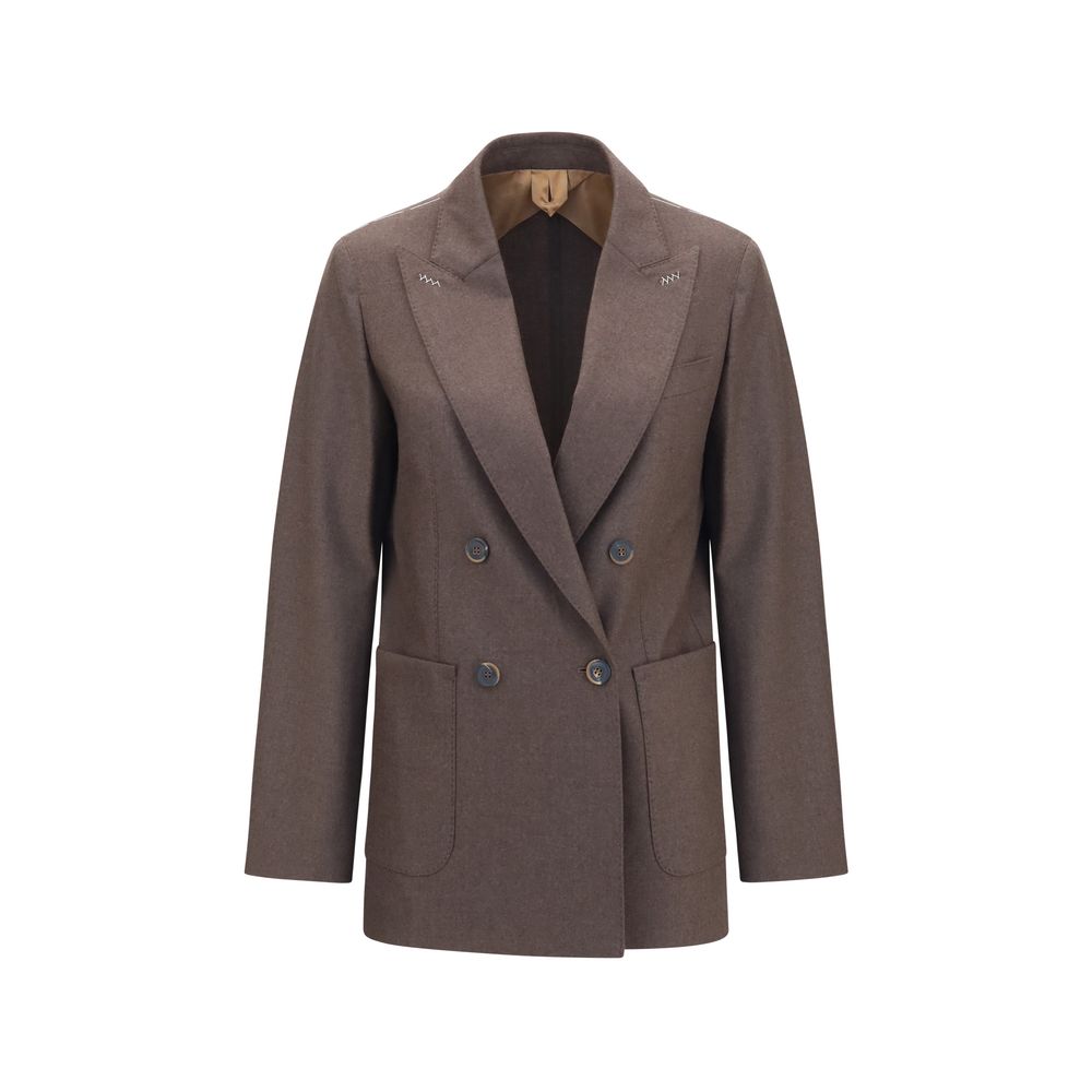 Blazer by Max Mara for women in cashmere & capra leather brown showcases a polished silhouette, highlighted by a refined and polished for a sophisticated finish.