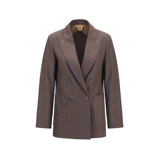 Blazer by Max Mara for women in cashmere & capra leather brown showcases a polished silhouette, highlighted by a refined and polished for a sophisticated finish.