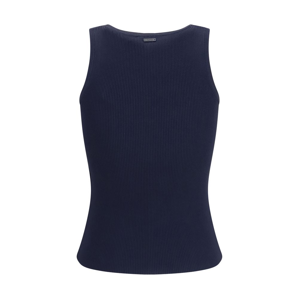 Tank Top by Max Mara for women in polyester & viscose blue showcases a streamlined Women's Slim Round Neck Polyester & Viscose Tank Top design with a streamlined and round neckline.