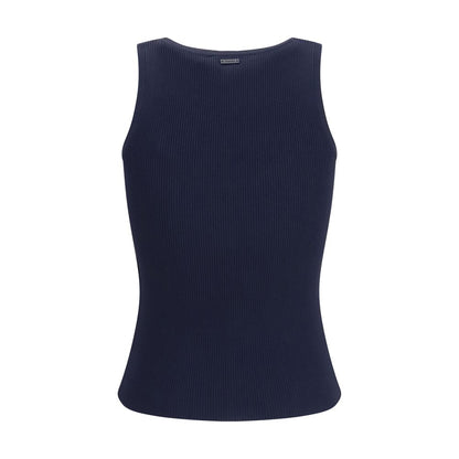 Tank Top by Max Mara for women in polyester & viscose blue showcases a streamlined Women's Slim Round Neck Polyester & Viscose Tank Top design with a streamlined and round neckline.