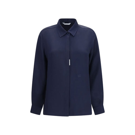Shirt by Max Mara for women in silk crepe blue & monogram features an polished silhouette, showcasing a sophisticated shirt-collar neckline and detail for a truly polished finish.