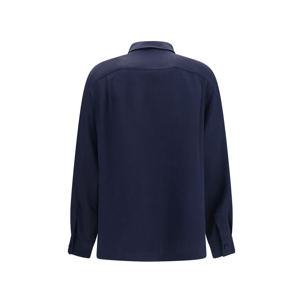 Shirt by Max Mara for women in silk crepe blue & monogram presents a discerning silhouette, showcasing a sophisticated shirt-collar neckline and for a truly discerning finish.