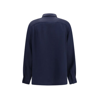 Shirt by Max Mara for women in silk crepe blue & monogram presents a discerning silhouette, showcasing a sophisticated shirt-collar neckline and for a truly discerning finish.