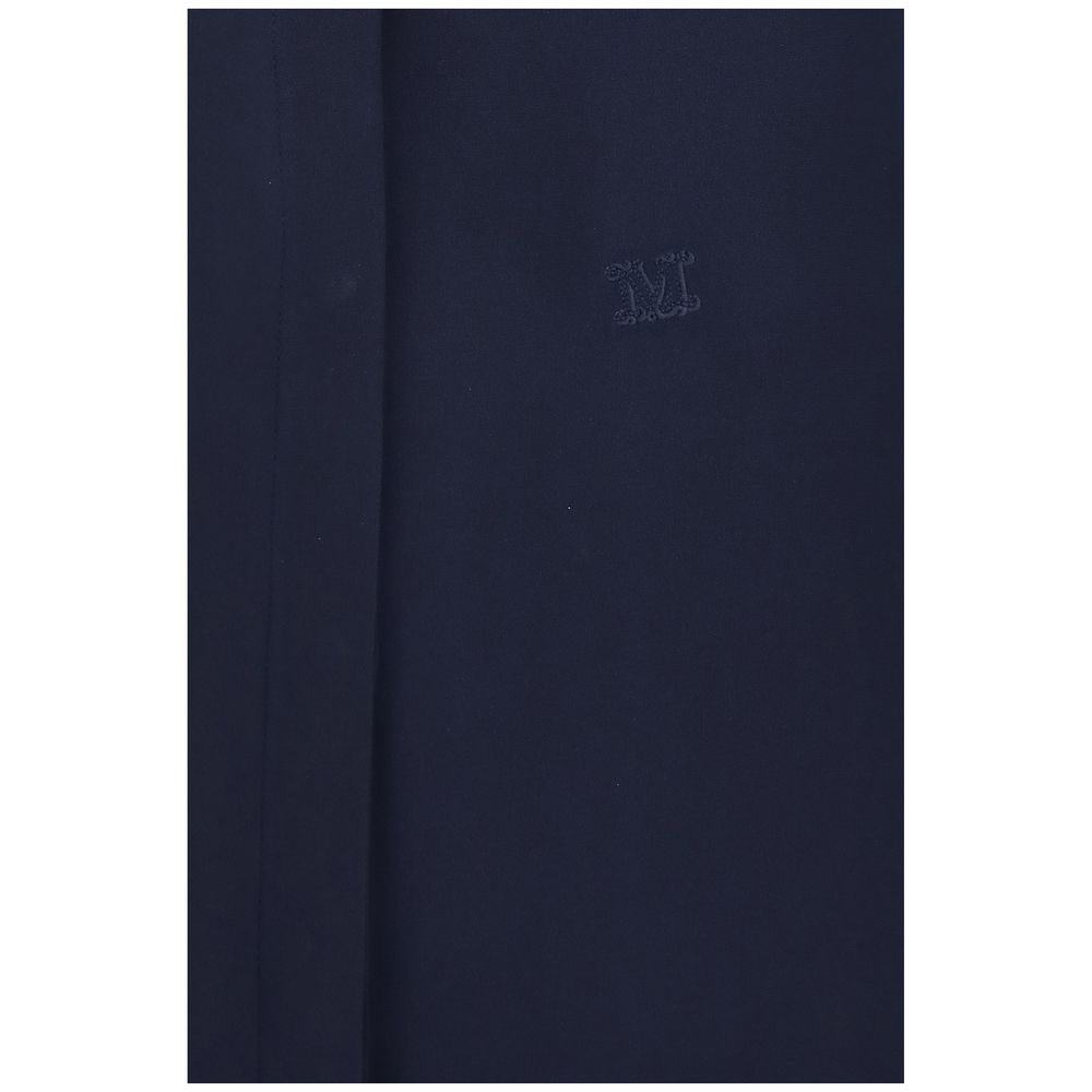 Shirt by Max Mara for women in silk crepe blue & monogram features an architectural silhouette with a refined and elegant for a architectural look.