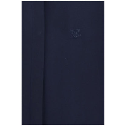 Shirt by Max Mara for women in silk crepe blue & monogram features an architectural silhouette with a refined and elegant for a architectural look.