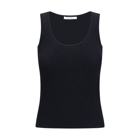 Tank Top by Max Mara for women in polyester & viscose black showcases a streamlined Women's Slim Round Neck Polyester & Viscose Tank Top design with a streamlined sleeveless and round neckline.