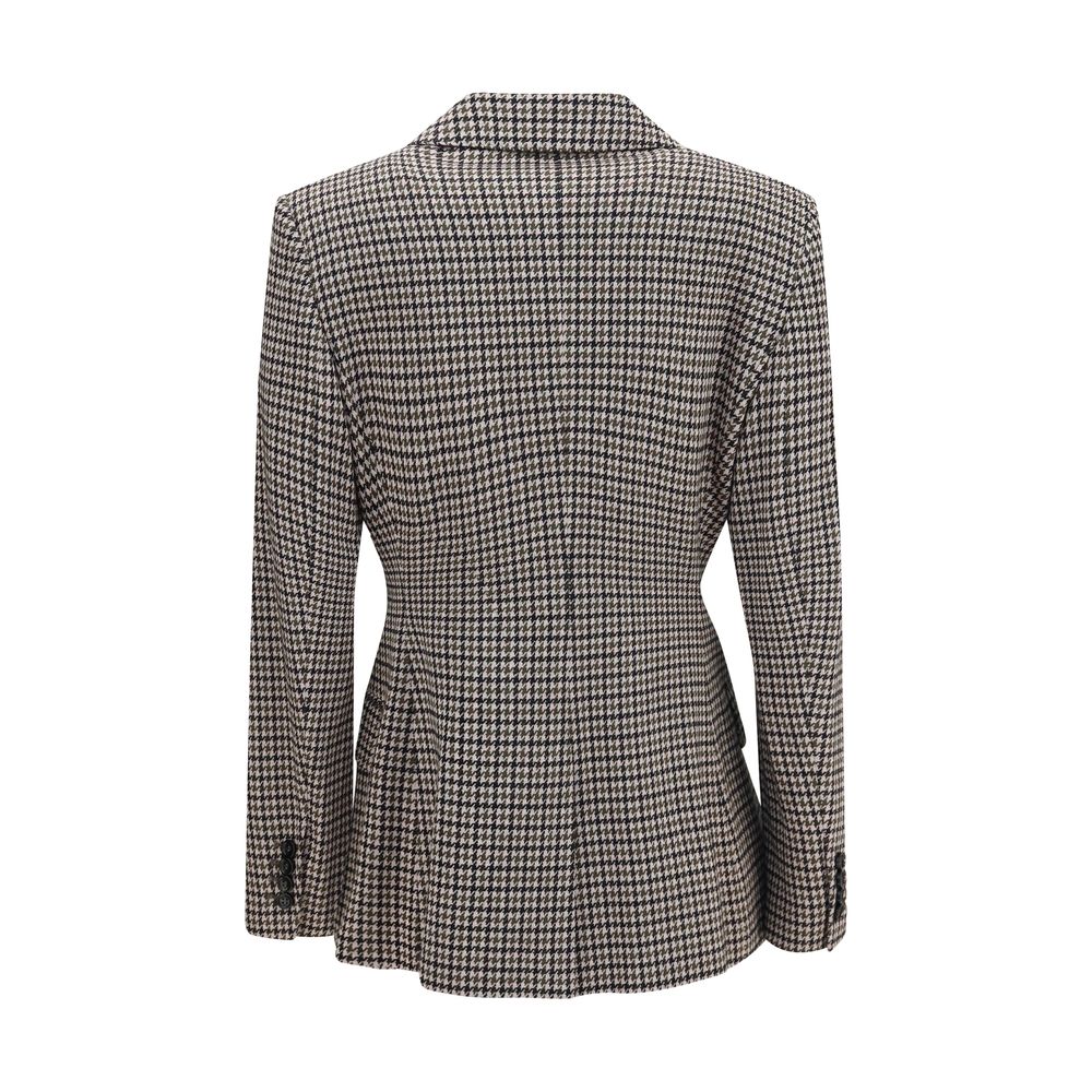 This Blazer by Max Mara for women in merino wool & viscose multicolor, patterned, houndstooth & monogram presents a tailored silhouette, meticulously tailored with a tailored and distinctive for a tailored finish.