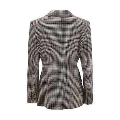 This Blazer by Max Mara for women in merino wool & viscose multicolor, patterned, houndstooth & monogram presents a tailored silhouette, meticulously tailored with a tailored and distinctive for a tailored finish.