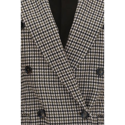 Blazer by Max Mara for women in merino wool & viscose multicolor, patterned, houndstooth & monogram showcases a discerning silhouette, elegantly detailed with a sophisticated and premium for a truly discerning finish.