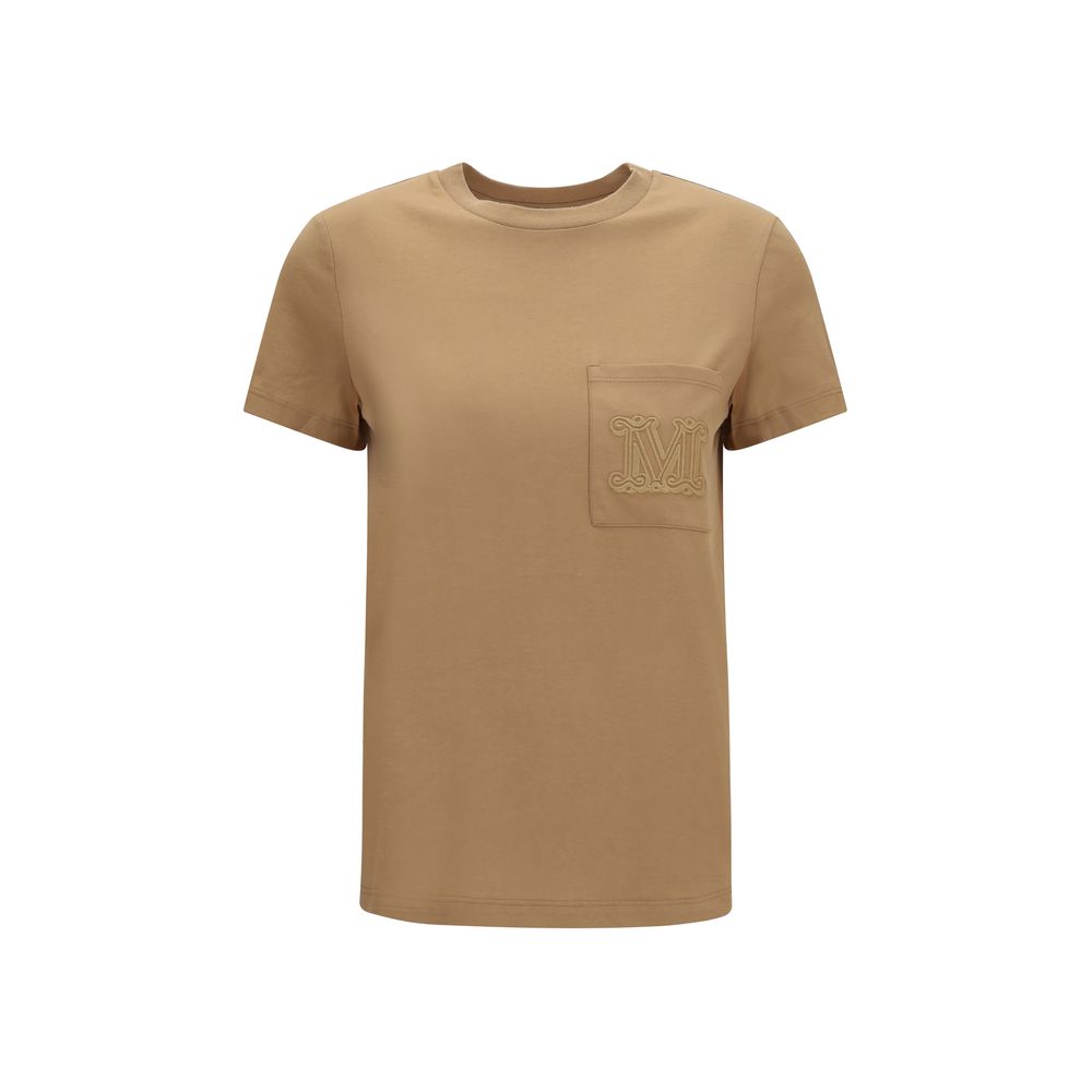 Activewear T-Shirt by Max Mara for women in cotton beige, patterned & monogram presents a kinetic silhouette, showcasing the kinetic short-sleeve and crew neckline alongside functional for a premium, athletic look.
