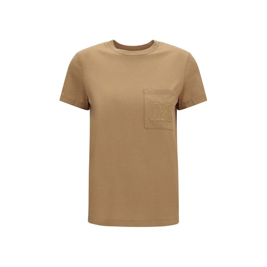Activewear T-Shirt by Max Mara for women in cotton beige, patterned & monogram presents a kinetic silhouette, showcasing the kinetic short-sleeve and crew neckline alongside functional for a premium, athletic look.
