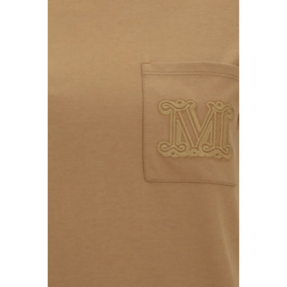 Activewear T-Shirt by Max Mara for women in cotton beige, patterned & monogram features a sporty silhouette with and crew neckline, showcasing innovative for a sporty finish.