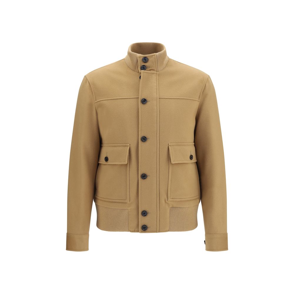 Overcoat by Lardini for men in merino wool & capra leather beige & signature features a cosy chic silhouette, artfully detailed with a sophisticated and premium pockets for a cosy chic finish.