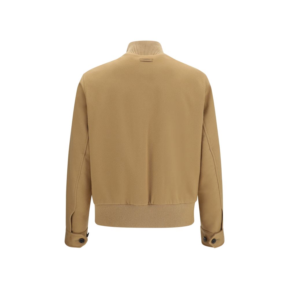 Overcoat by Lardini for men in merino wool & capra leather beige & signature showcases a enveloping silhouette, detailed with distinctive pockets and a enveloping .