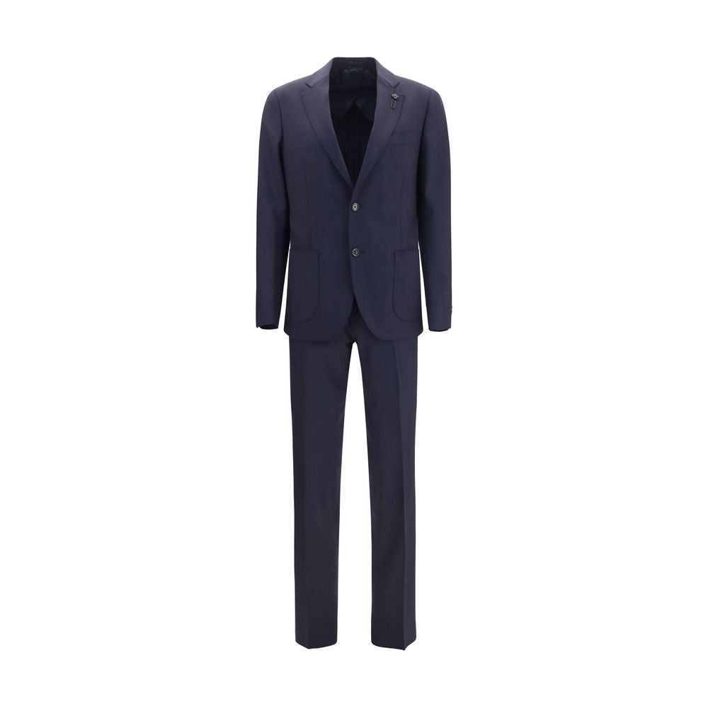 Pant Suit by Lardini for men in merino wool blue showcases an bespeak silhouette, artfully detailed with a sophisticated and an bespeak straight-leg, regular-fit & cropped for a refined finish.