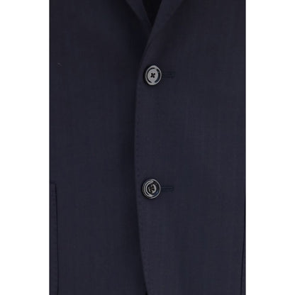 Pant Suit by Lardini for men in merino wool blue presents a sharp silhouette, artfully finished with a sharp and a sophisticated straight-leg, regular-fit & cropped for a truly sharp look.