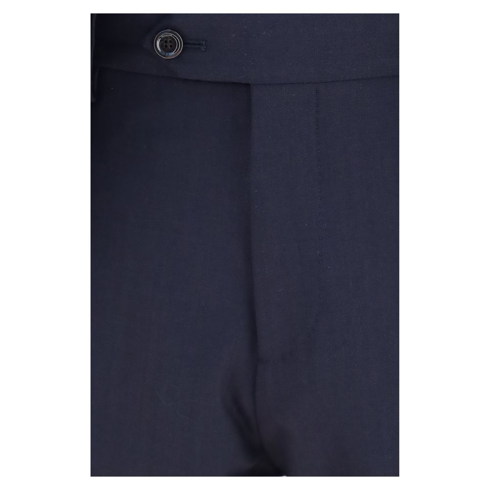 This Pant Suit by Lardini for men in merino wool blue presents a discerning silhouette, featuring a sophisticated and a discerning straight-leg, regular-fit & cropped for a refined and polished look.
