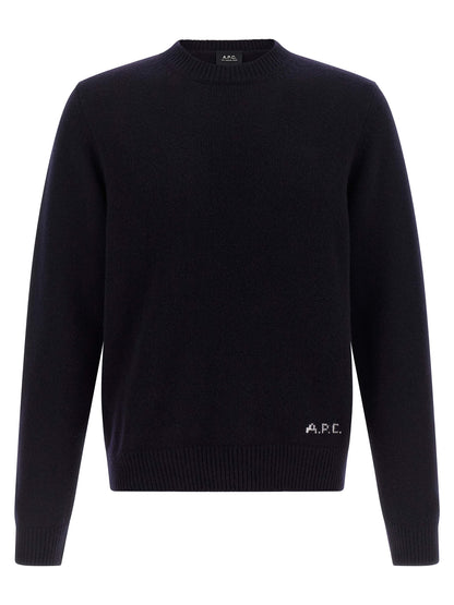 Cardigan by A.P.C. for men in wool navy & jacquard features a dramatic silhouette, showcasing a sophisticated and dramatic detail for a timeless, premium look.